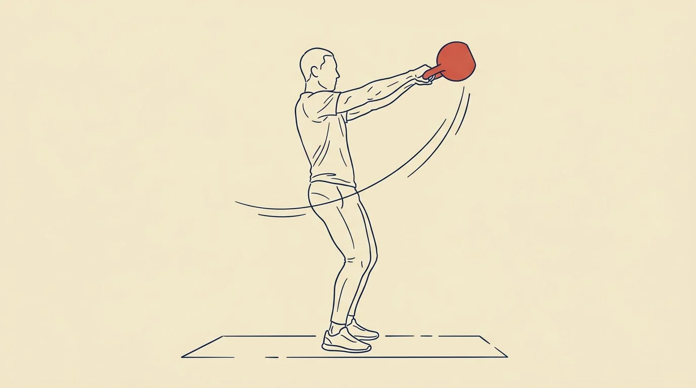 Person utfører kettlebell swing i privat treningsstudio