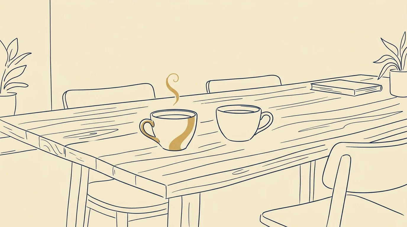 Person tar pause med kaffe og utsikt, rolig morgen