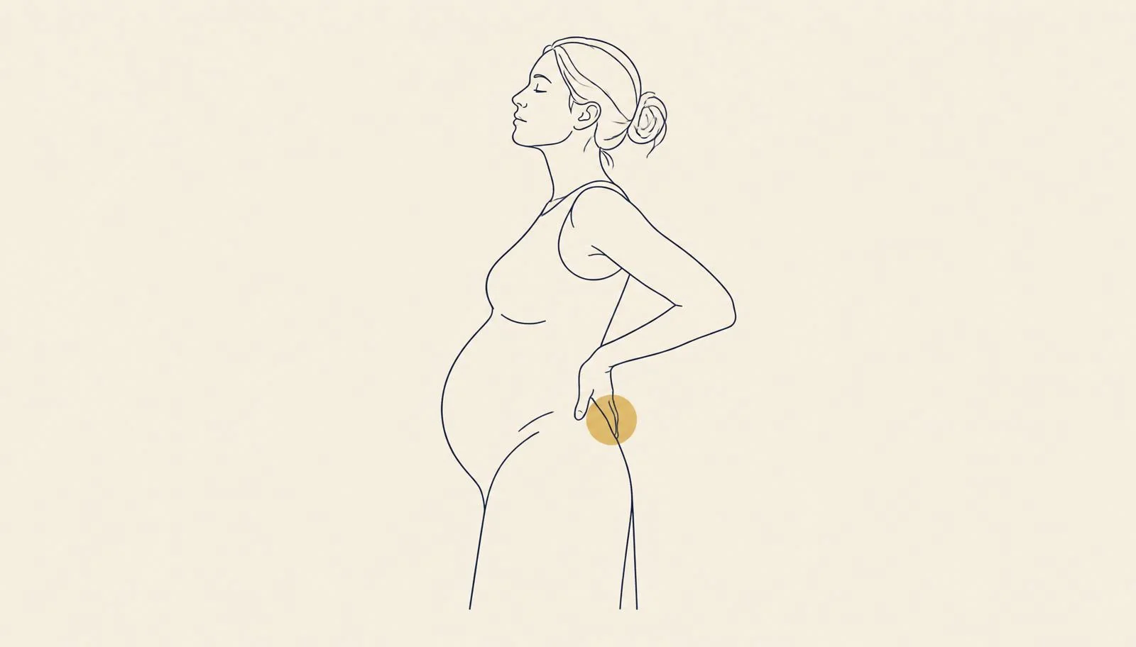 Gravid kvinne holder om korsryggen der bekkensmerter ofte sitter