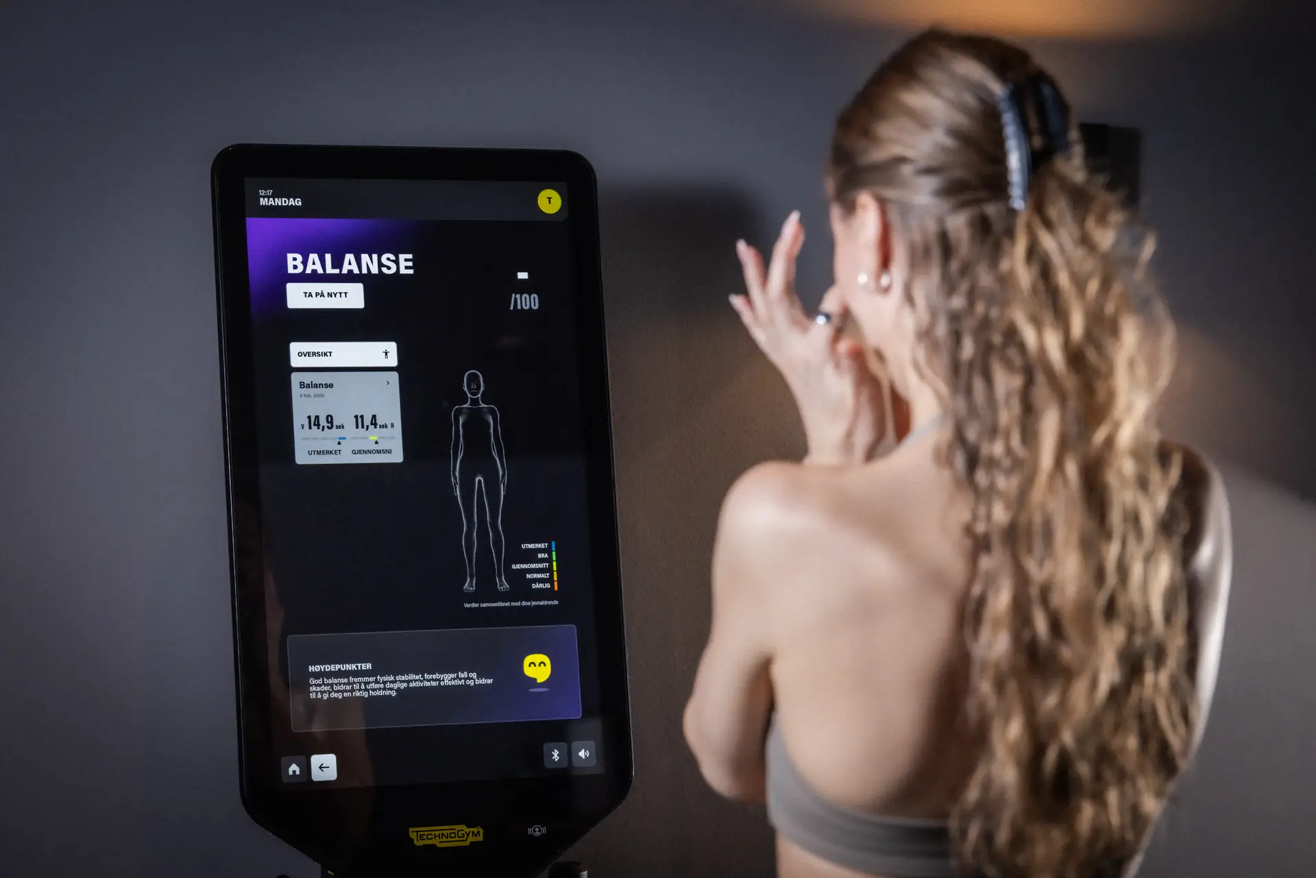 Balanse-resultater fra 360° Scan vist på skjerm